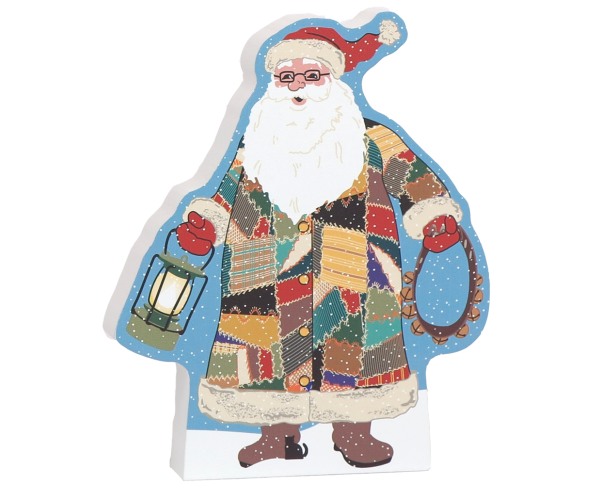 Handcrafted Quilted Santa ready to add to your holiday decor. Crafted in 3/4" thick wood by The Cat's Meow Village