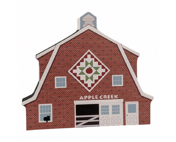 Apple Creek Quilt pattern barn handcrafted of 3/4" thick wood by The Cat's Meow Village in Wooster, Ohio.