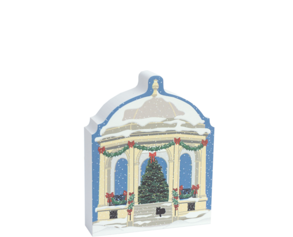 Your holiday decor will benefit from the addition of this bandstand plus the rest of the Salem Christmas Collection. Handcrafted in 3/4" thick wood by The Cat's Meow Village in Wooster, Ohio.
