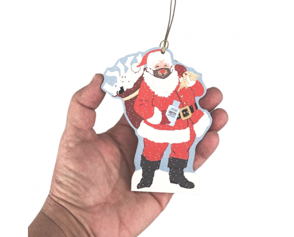 Special Delivery Santa 2020 Ornament. Handcrafted in the USA 3/4" thick wood by Cat’s Meow Village.