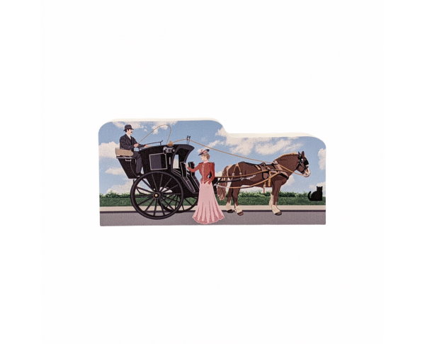 Sherlock Holmes,Hansom Cab with Irene Adler, London, United Kingdom. Handcrafted in the USA 3/4" thick wood by Cat’s Meow Village.