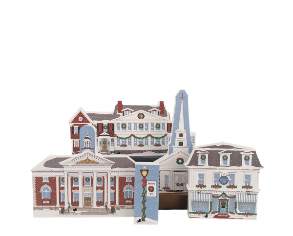 Stowe, Vermont Christmas collection handcrafted in 3/4" thick wood by The Cat's Meow Village in the USA.