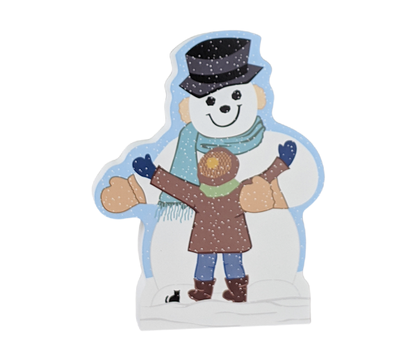 Hugs for You Snowman handcrafted in 3/4" thick wood by The Cat's Meow Village in Wooster, Ohio