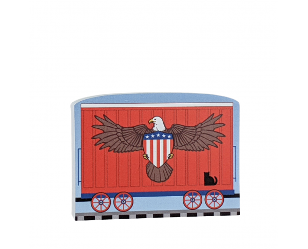 American Eagle Train car for the Pride of America train Collection handcrafted in 3/4" thick wood by The Cat's Meow Village in the USA.