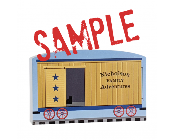 Add personalization to the train car to celebrate your family memories. Handcrafted of 3/4" thick wood by The Cat's Meow Village in Wooster, Ohio.