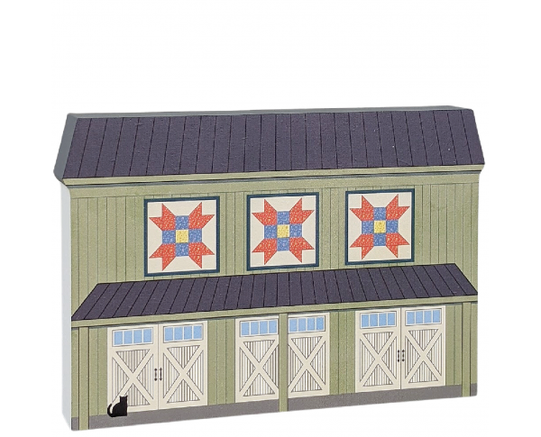 Farmer's Daughter quilt block barn handcrafted by The Cat's Meow Village in Wooster, Ohio. Made in 3/4" thick wood to set on a shelf, ledge or windowsill.