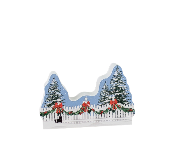 Winter Fence & Pine Trees handcrafted in 3/4" thick wood by The Cat's Meow Village