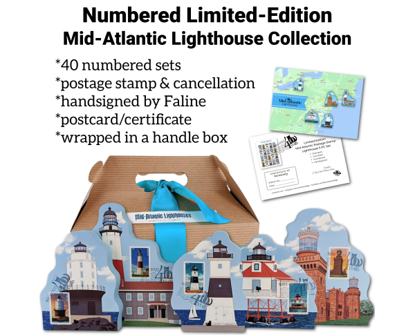 Limited-edition Mid-atlantic lighthouse sets. Only 40 available. handcrafted and handsigned by The Cat's Meow Village in the USA.