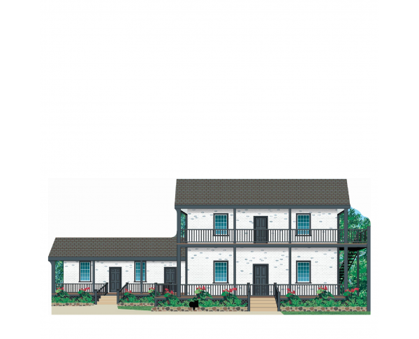 Wooden replica of the Baldwin Home Museum in Lahaina, Maui, Hawaii. handcrafted by The Cat's Meow Village in Ohio.