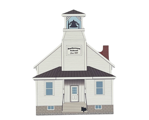 Wooden Cat's Meow keepsake of Anderson Amish schoolhouse located near our workshop in Wooster, Ohio.