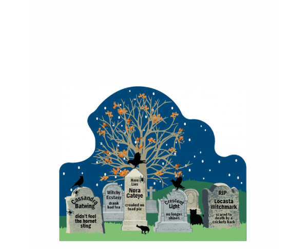 Halloween Witches Graveyard to add to your holiday decor. Handcrafted by The Cat's Meow Village in the USA.