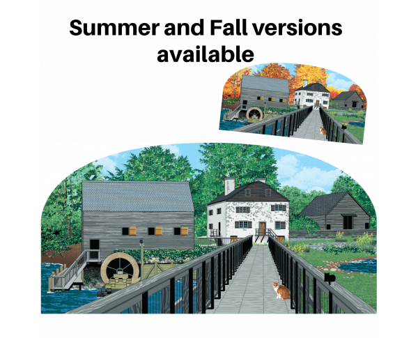 Summer and fall replicas of Philipsburg Manor in Sleepy Hollow, New York. Handcrafted in 3/4" thick wood by The Cat's Meow Village in the USA.
