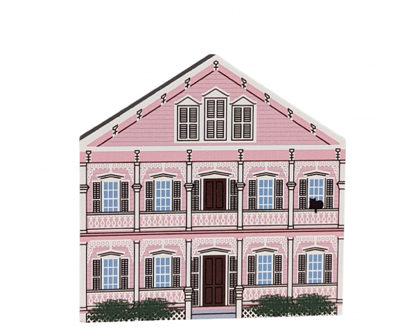 Pink House, Key West, Florida wooden replica handcrafted by The Cats Meow Village in 3/4" thick wood.