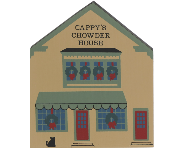 Vintage Cappy's Chowder House from Maine Christmas Series handcrafted from 3/4" thick wood by The Cat's Meow Village in the USA