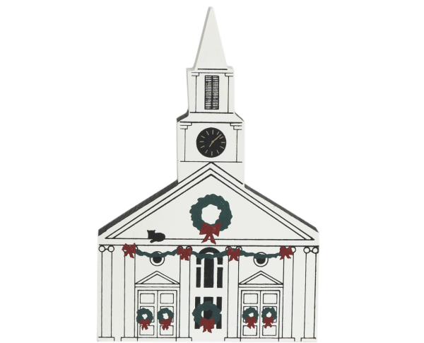 Vintage Damariscotta Church from Maine Christmas Series handcrafted from 3/4" thick wood by The Cat's Meow Village in the USA 