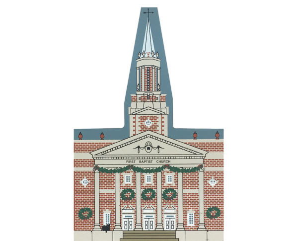 Vintage First Baptist Church from Atlanta Christmas Series handcrafted from 3/4" thick wood by The Cat's Meow Village in the USA