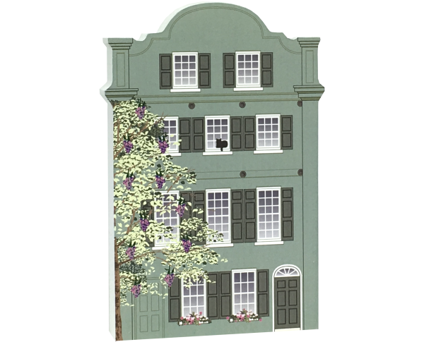 Rainbow Row #8, Charleston, South Carolina, handcrafted in the USA of 3/4" thick wood. Printed with colorful details that represent the beauty of Rainbow Row. By The Cat's Meow Village.