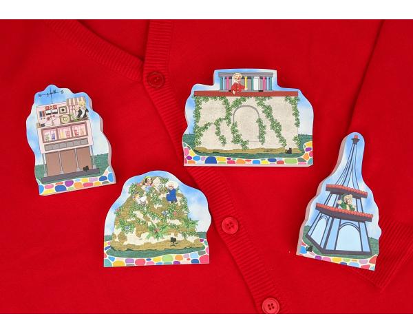 4 pc sequel set of Mister Rogers' Make-Believe Neighborhood handcrafted in 3/4" thick wood by The Cat's Meow Village in the USA.