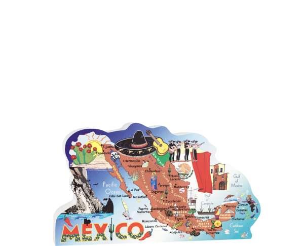 Map of Mexico, Mexico Map handcrafted in 3/4" thick wood by The Cat's Meow Village as a memory of your trip to Mexico. Made in the USA.