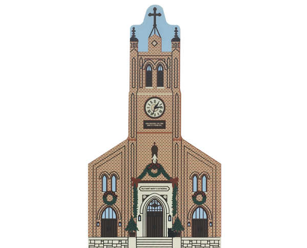 Vintage Old Saint Mary's Cathedral from San Francisco Christmas Series handcrafted from 3/4" thick wood by The Cat's Meow Village in the USA