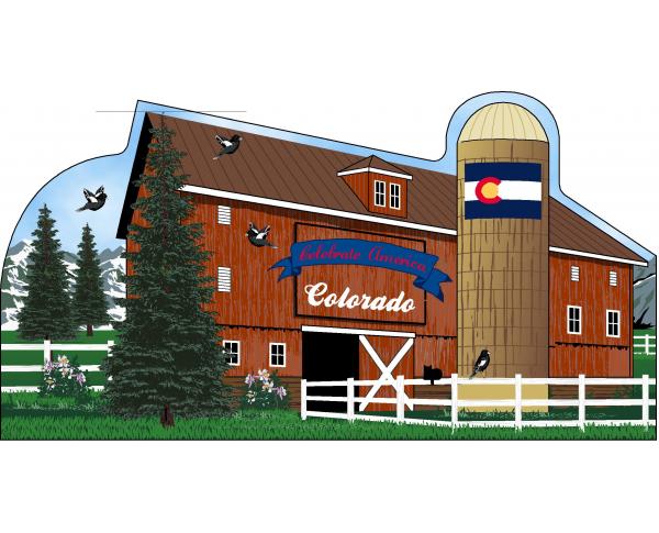 Colorado State Barn including the state flag and other state facts. The Centennial State.