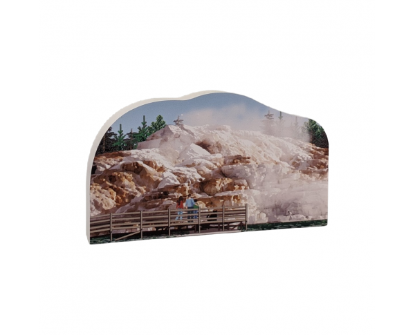 Replica of Mammoth Hot Springs in Yellowstone National Park. Handcrafted in 3/4" thick wood to set on a shelf, desk or windowsill to remind you of that special trip. Handcrafted in the USA by The Cat's Meow Village.