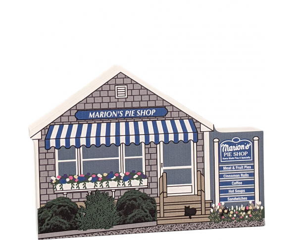 Replica of Marion's Pie Shop on Cape Cod. Handcrafted in 3/4" wood by The Cat's Meow Village in the USA.