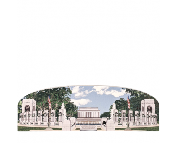 World War II Memorial, Lincoln Memorial View, Washington DC.  Handcrafted in the USA 3/4" thick wood by Cat’s Meow Village.