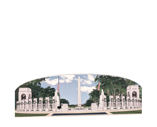 World War II Memorial, Washington Monument View, Washington DC. Handcrafted in the USA 3/4" thick wood by Cat’s Meow Village.