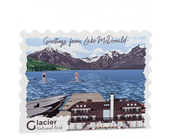 Isn't this postcard-style wooden shelf sitter just a perfect reminder of your trip to Glacier National Park?