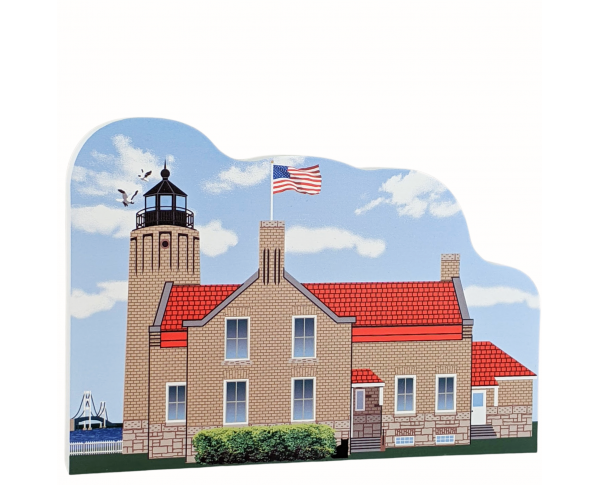 Old Mackinac Point Lighthouse, Mackinaw City, Michigan, Handcrafted in the USA 3/4" thick wood by Cat’s Meow Village.