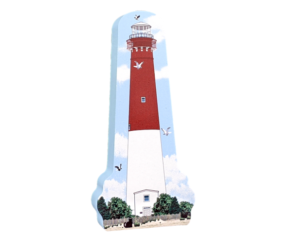 Replica of Barnegat Lighthouse on Long Beach Island, NJ. Handcrafted in 3/4" thick wood by The Cat's Meow Village in the USA>