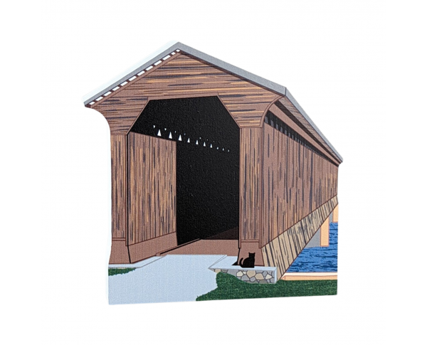 Wooden collectible of the Wright Railroad Covered Bridge in Sullivan County, NH. handcrafted in the USA by The Cat's Meow Village.