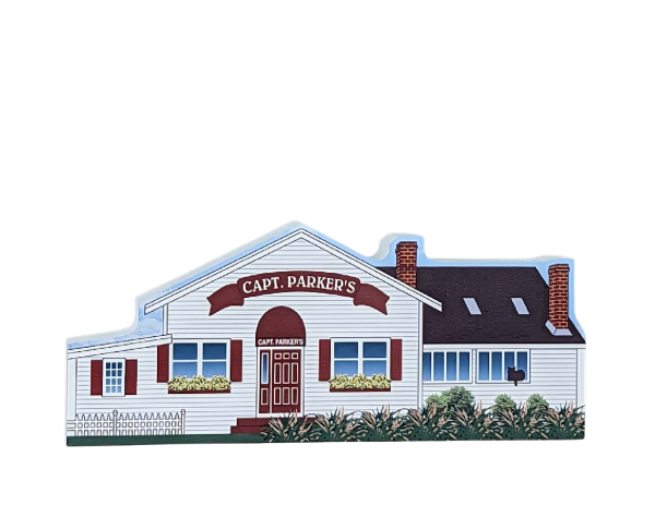Wooden replica of Captain Parker's Pub, West Yarmouth, MA, Cape Cod, handcrafted by The Cat's Meow Village in the USA.