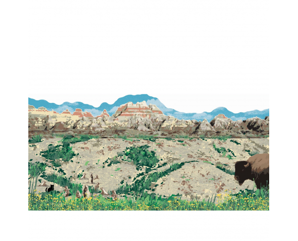 Wooden souvenir of Badlands National Park, South Dakota handcrafted by The Cat's Meow Village in the USA.