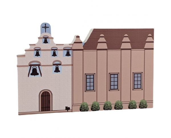 Mission San Gabriel Arcangel, San Gabriel, CA. Handcrafted in the USA 3/4" thick wood by Cat’s Meow Village.