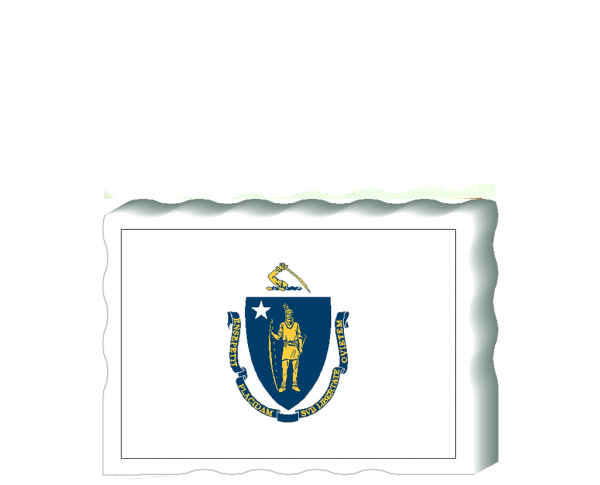 Slightly larger than a deck of cards, this wooden postcard version of the Massachusetts flag can fit into any nook around your home or workplace showing off your state pride! Handcrafted in the USA by The Cat's Meow Village.