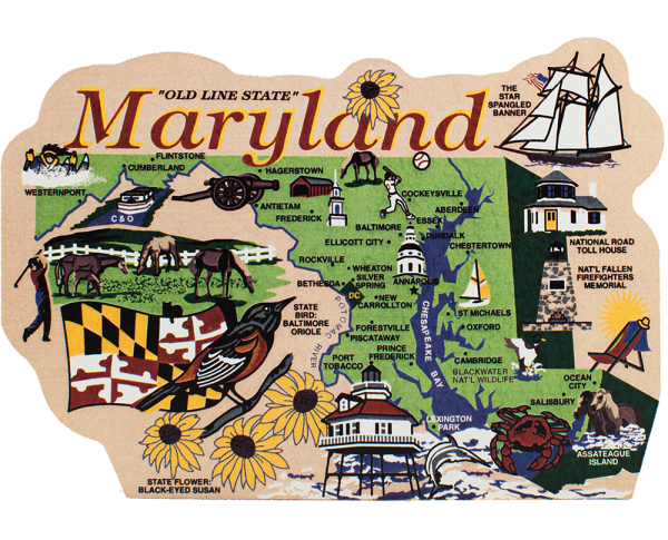 Display your state pride with a state map of Maryland handcrafted in wood by The Cat's Meow Village