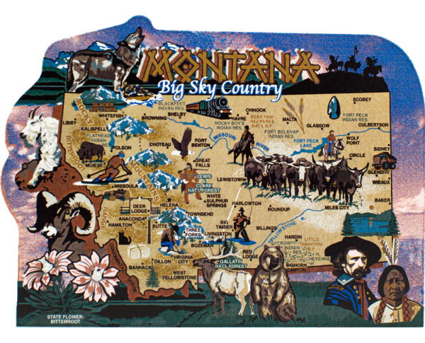 Show your state pride with a state map of Montana handcrafted in wood by The Cat's Meow Village
