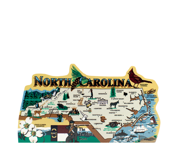 Add this wooden state map of North Carolina to your home decor, handcrafted in the USA by The Cat's Meow Village