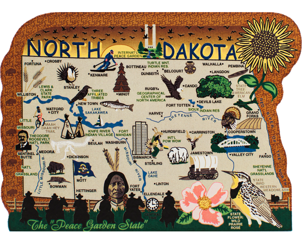 Add this wooden state map of North Dakota to your home decor, handcrafted in the USA by The Cat's Meow Village