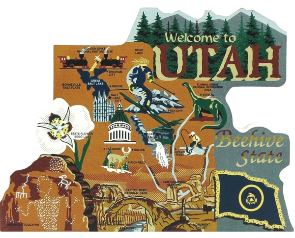 Display your state pride with a state map of Utah handcrafted in wood by The Cat's Meow Village