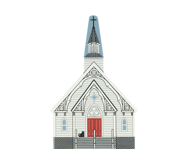 Vintage St. Bridget Church from New England Church Series handcrafted from 3/4" thick wood by The Cat's Meow Village in the USA