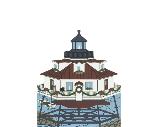 Vintage Thomas Point Light from Annapolis Christmas Series handcrafted from 3/4" thick wood by The Cat's Meow Village in the USA