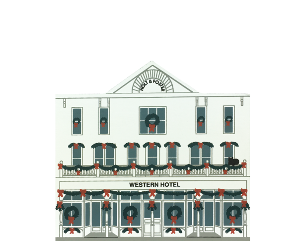 Vintage Western Hotel from Rocky Mountain Christmas Series handcrafted from 3/4" thick wood by The Cat's Meow Village in the USA