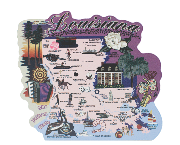 Add this wooden state map of Louisiana to your home decor, handcrafted in the USA by The Cat's Meow Village
