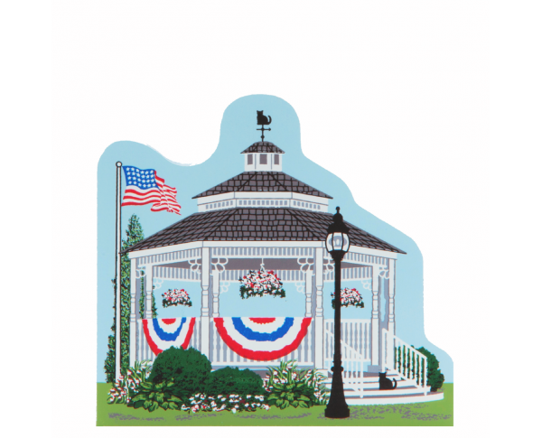 Patriotic Summer gazebo for your Cat's Meow collection. handcrafted by The Cat's Meow Village in the USA.