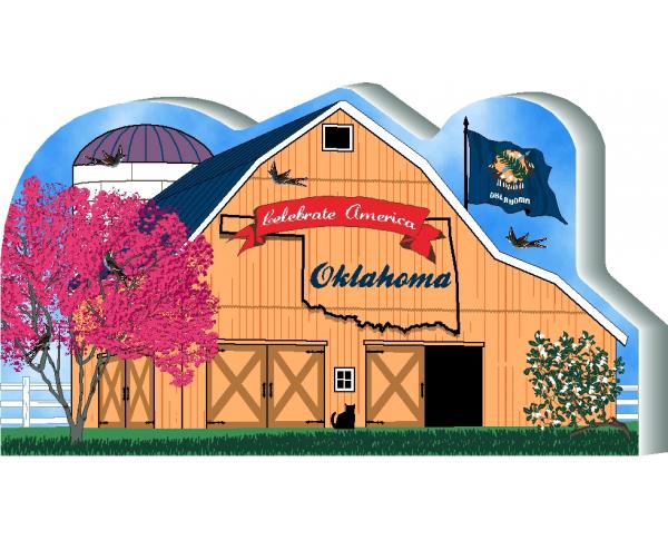 Cat's Meow Village handcrafted wooden barn keepsake representing the state of Oklahoma