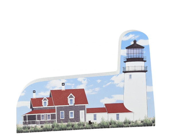 Replica of the Highland or better known as the Cape Cod Lighthouse at North Truro, Cape Cod, Massachusetts. Handcrafted in 3/4" thick wood by The Cat's Meow Village in Wooster, Ohio.
