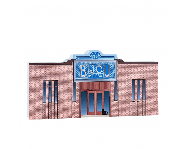 Wooden souvenir of Bijou by the Bay in Traverse City, MI. Handcrafted by The Cat's Meow Village in Ohio.